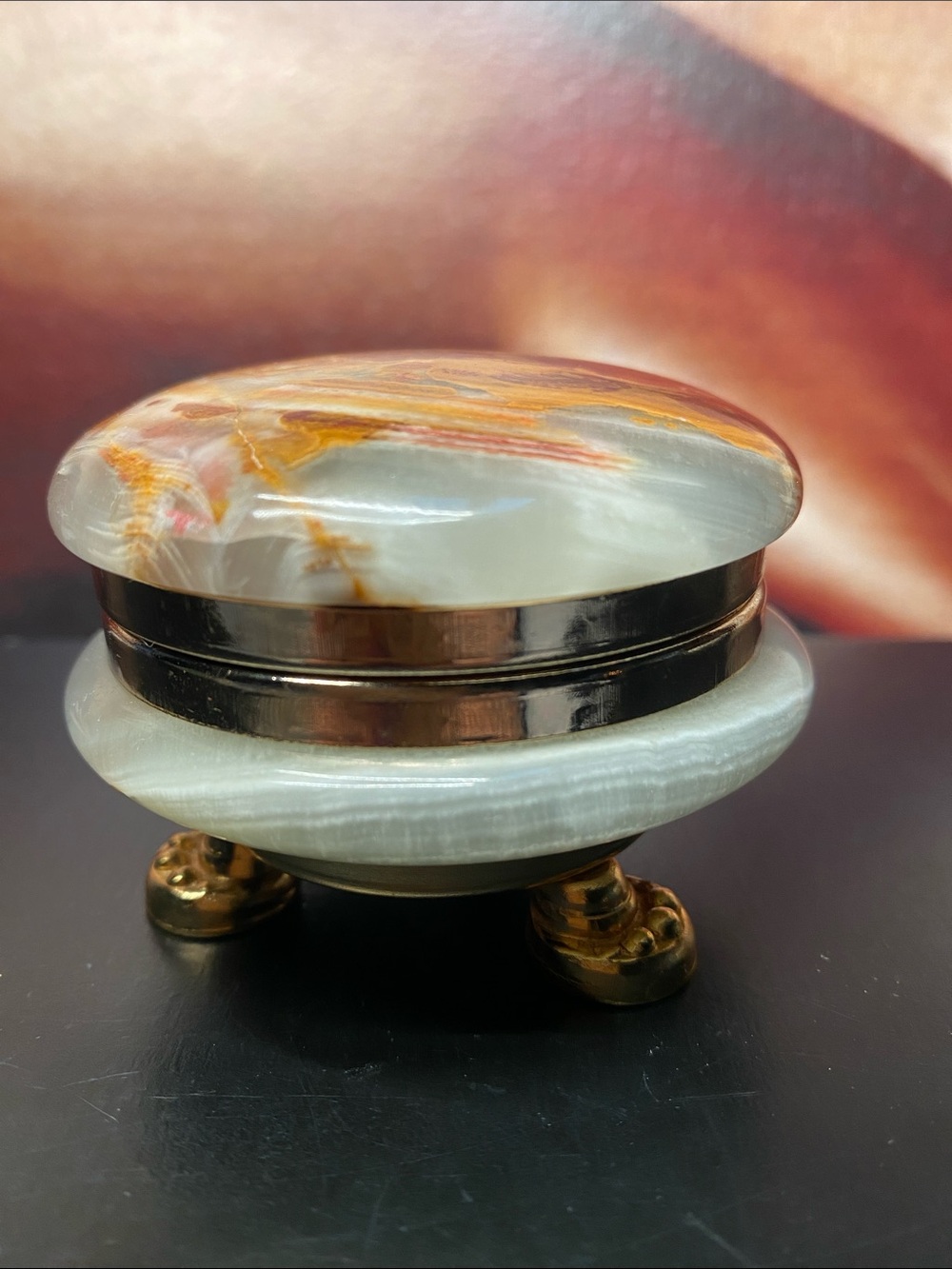 Vintage Onyx Trinket Jewelry Box Hinged Lid Lion Feet